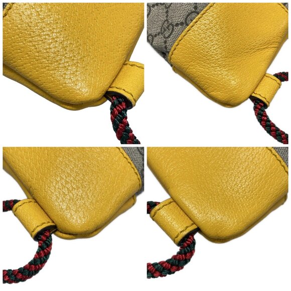 Auth GUCCI GG Supreme Drawstring Backpack 473872 Dark Brown Beige Yellow PVC - Picture 16 of 16